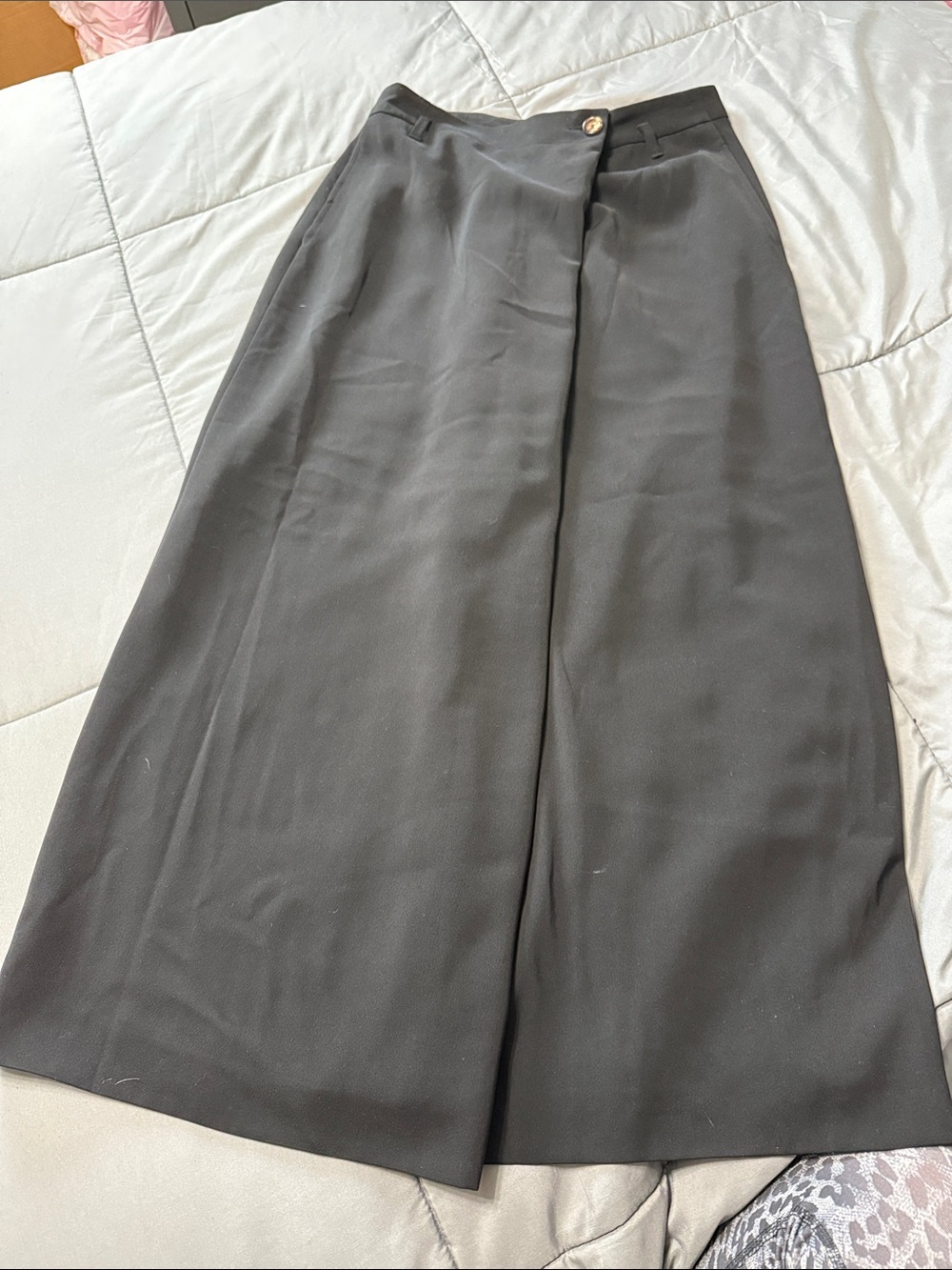 Vintage Rene Lezard lined Black A-Line front crease Midi Skirt Made in Germany